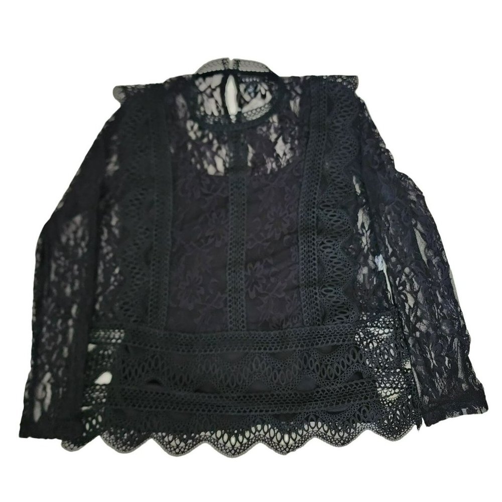 Adiva Women's Black Lace Long Sleeve Blouse Size Small New With Tags - Picture 2 of 13